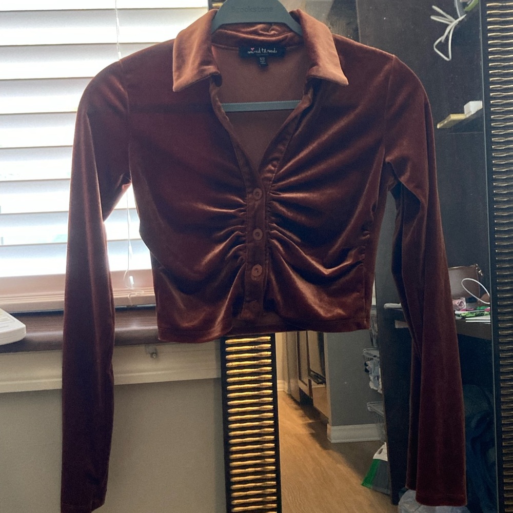 Long Sleeve Felt Crop Top Size XS/S